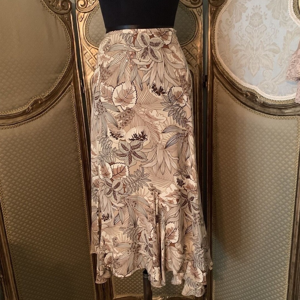 Kate Hill Tan vintage romantic boho 100% silk Skirt